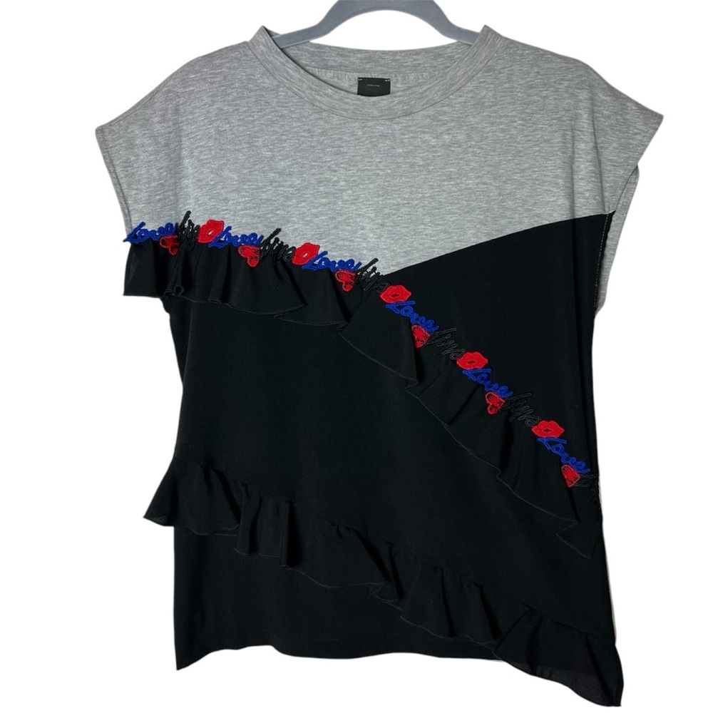 Pinko Italy Love Kiss Lips Heart Ruffle Shirt